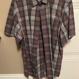 Harley Davidson Gray and Red Plaid Men's Button Down Shirt